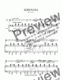 page one of Serenata Op. 15 No. 1 for clarinet in Bb and piano