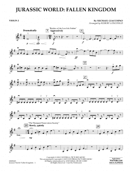 page one of Jurassic World: Fallen Kingdom (arr. Robert Longfield) - Violin 2 (Orchestra)