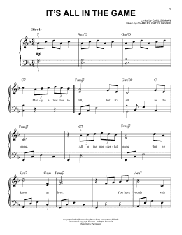 page one of It's All In The Game (Easy Piano)