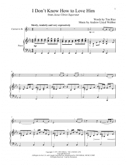 page one of I Don't Know How To Love Him (from Jesus Christ Superstar) (Clarinet and Piano)