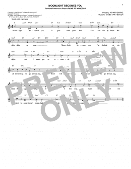 page one of Moonlight Becomes You (Lead Sheet / Fake Book)