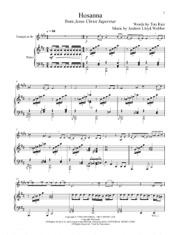 page one of Hosanna (from Jesus Christ Superstar) (Trumpet and Piano)