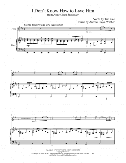 page one of I Don't Know How To Love Him (from Jesus Christ Superstar) (Flute and Piano)