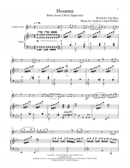 page one of Hosanna (from Jesus Christ Superstar) (Clarinet and Piano)