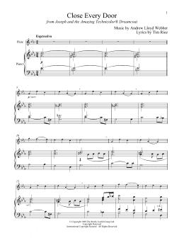 page one of Close Every Door (from Joseph And The Amazing Technicolor Dreamcoat) (Flute and Piano)