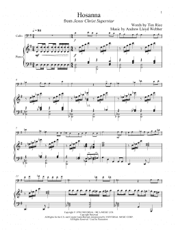 page one of Hosanna (from Jesus Christ Superstar) (Cello and Piano)