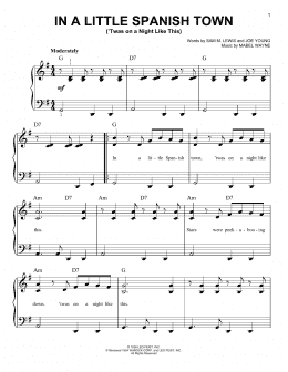 page one of In A Little Spanish Town ('Twas On A Night Like This) (Easy Piano)