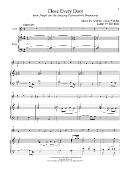 page one of Close Every Door (from Joseph And The Amazing Technicolor Dreamcoat) (Violin and Piano)
