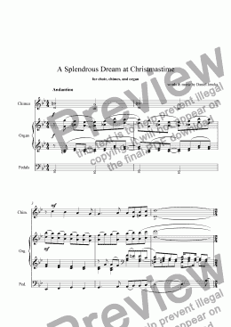 page one of A SPLENDROUS DREAM AT CHRISTMASTIME for Choir, Chimes, and Organ (with pedals)