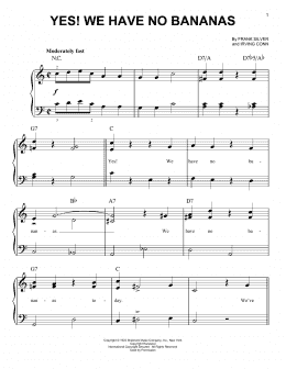 page one of Yes! We Have No Bananas (Easy Piano)