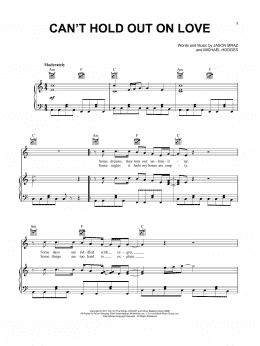 page one of Can't Hold Out On Love (Piano, Vocal & Guitar Chords (Right-Hand Melody))