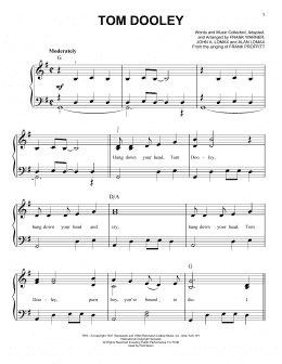 page one of Tom Dooley (Easy Piano)
