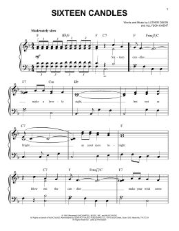page one of Sixteen Candles (Easy Piano)