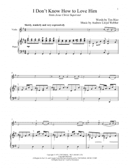 page one of I Don't Know How To Love Him (from Jesus Christ Superstar) (Violin and Piano)