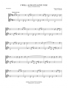 page one of I Will Always Love You (Trumpet Duet)