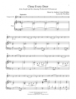 page one of Close Every Door (from Joseph And The Amazing Technicolor Dreamcoat) (Trumpet and Piano)