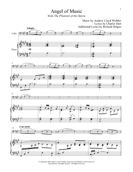 page one of Angel Of Music (from The Phantom of The Opera) (Cello and Piano)
