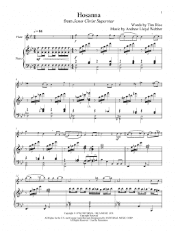 page one of Hosanna (from Jesus Christ Superstar) (Flute and Piano)