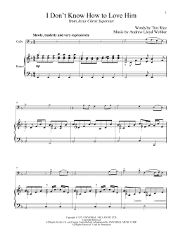 page one of I Don't Know How To Love Him (from Jesus Christ Superstar) (Cello and Piano)