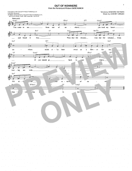 page one of Out Of Nowhere (Lead Sheet / Fake Book)