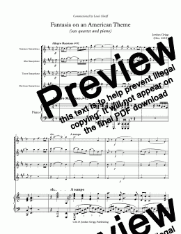 page one of Fantasia on an American Theme (sax quartet and piano) - Score and parts