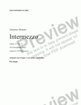 page one of Intermezzo (Op. 117 No. 2) (Sax. 8) (transp. score)