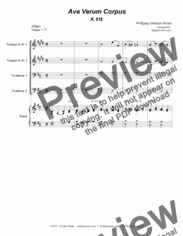 page one of Ave Verum Corpus (for Brass Quartet - Piano accompaniment - Alternate Version)