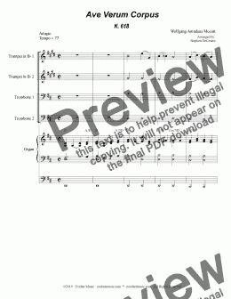 page one of Ave Verum Corpus (for Brass Quartet - Organ accompaniment - Alternate Version)