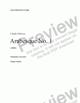 page one of Arabesque No 1 (sax. 4) (transp. score)