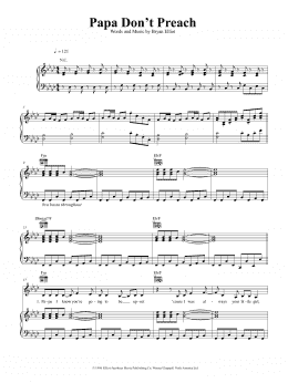 page one of Papa Don't Preach (Piano, Vocal & Guitar Chords (Right-Hand Melody))