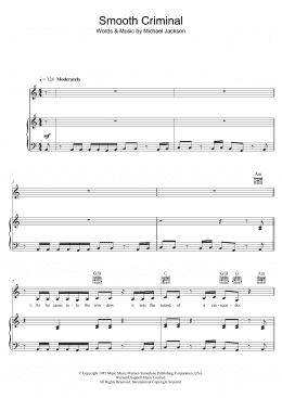 page one of Smooth Criminal (Piano, Vocal & Guitar Chords (Right-Hand Melody))