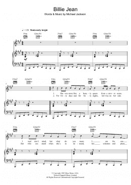 page one of Billie Jean (Piano, Vocal & Guitar Chords)