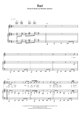 page one of Bad (Piano, Vocal & Guitar Chords (Right-Hand Melody))