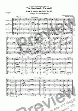 page one of The Shepherds' Farewell arr for Clarinet Quartet