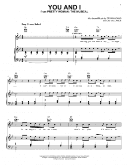 page one of You And I (from Pretty Woman: The Musical) (Piano, Vocal & Guitar Chords (Right-Hand Melody))