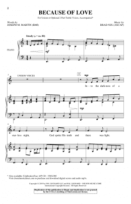 page one of Because Of Love (Unison Choir)