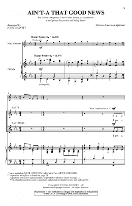 page one of Ain't-A That Good News (Unison Choir)
