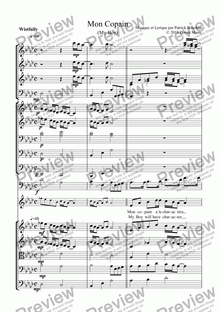 page one of Mon Copain (My Boy) for Soprano Voice and Orchestra