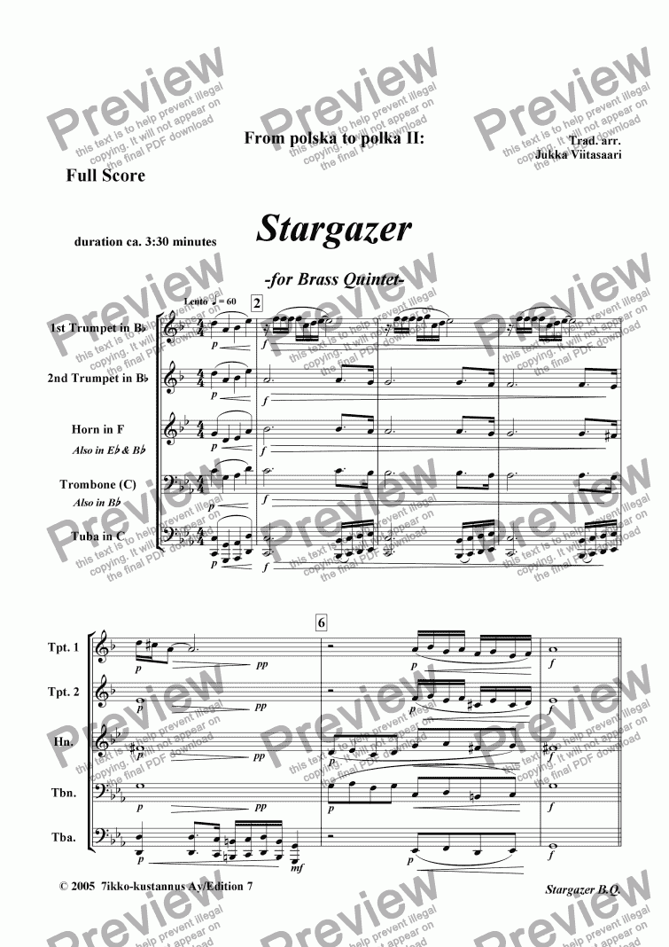 page one of Stargazer (brass quintet)