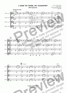 page one of I Vow To Thee, My Country (Horn Quartet)