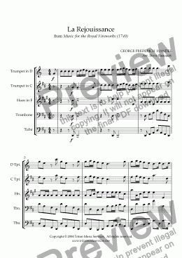 page one of La Rejouissance from Music for the Royal Fireworks