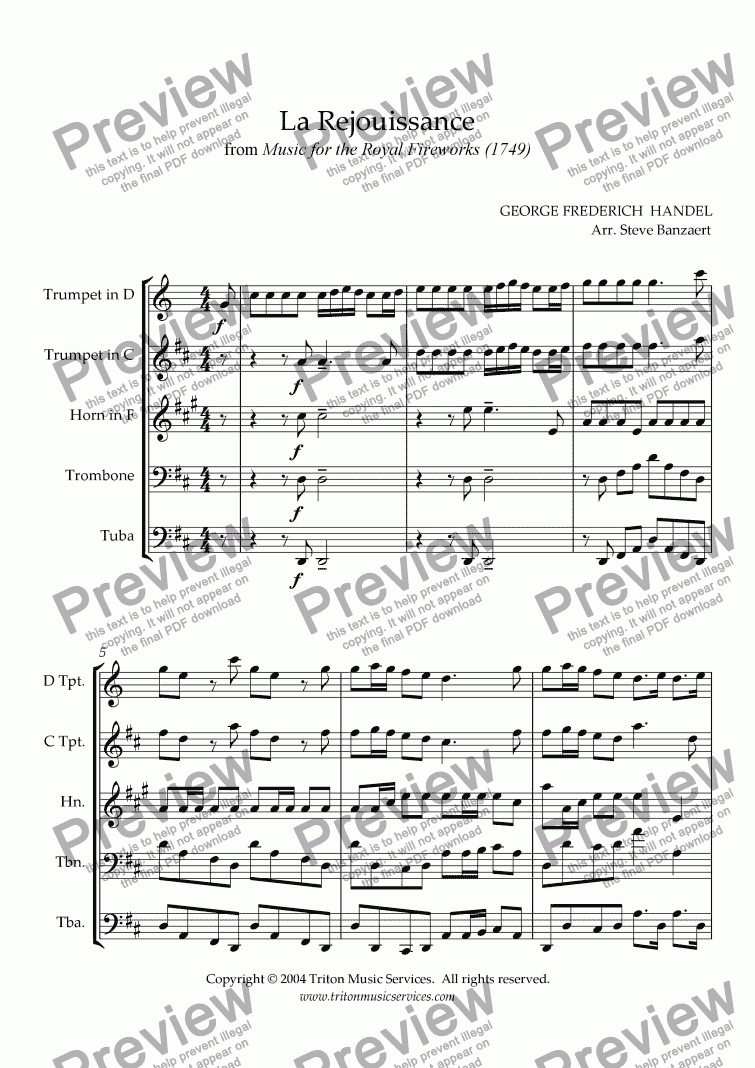 page one of La Rejouissance from Music for the Royal Fireworks