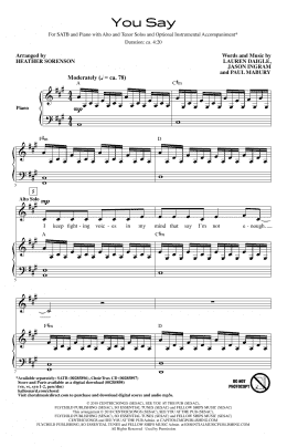 page one of You Say (arr. Heather Sorenson) (SATB Choir)