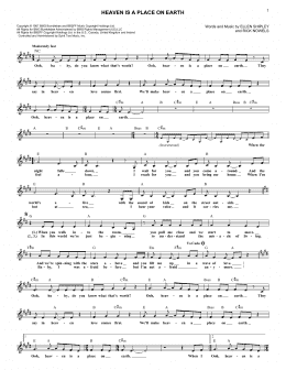 page one of Heaven Is A Place On Earth (Lead Sheet / Fake Book)