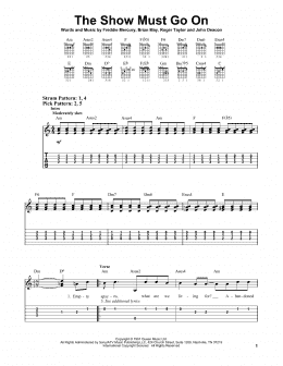 page one of The Show Must Go On (Easy Guitar Tab)
