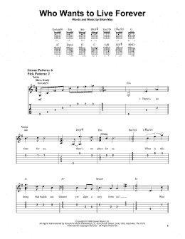 page one of Who Wants To Live Forever (Easy Guitar Tab)