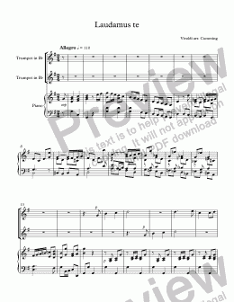 page one of "Laudamus te" for trumpet duet