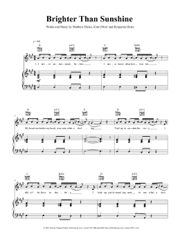 page one of Brighter Than Sunshine (Piano, Vocal & Guitar Chords (Right-Hand Melody))