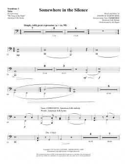page one of Somewhere in the Silence - Trombone 3/Tuba (Choir Instrumental Pak)