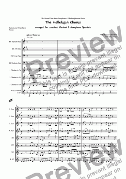 page one of Hallelujah Chorus arr for combined Saxophone & Clarinet Quartets